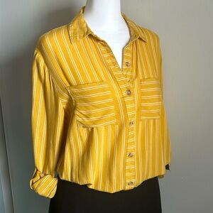Harper Heritage Women’s Button Up Long Sleeve Roll Tab Sleeve Striped Blouse